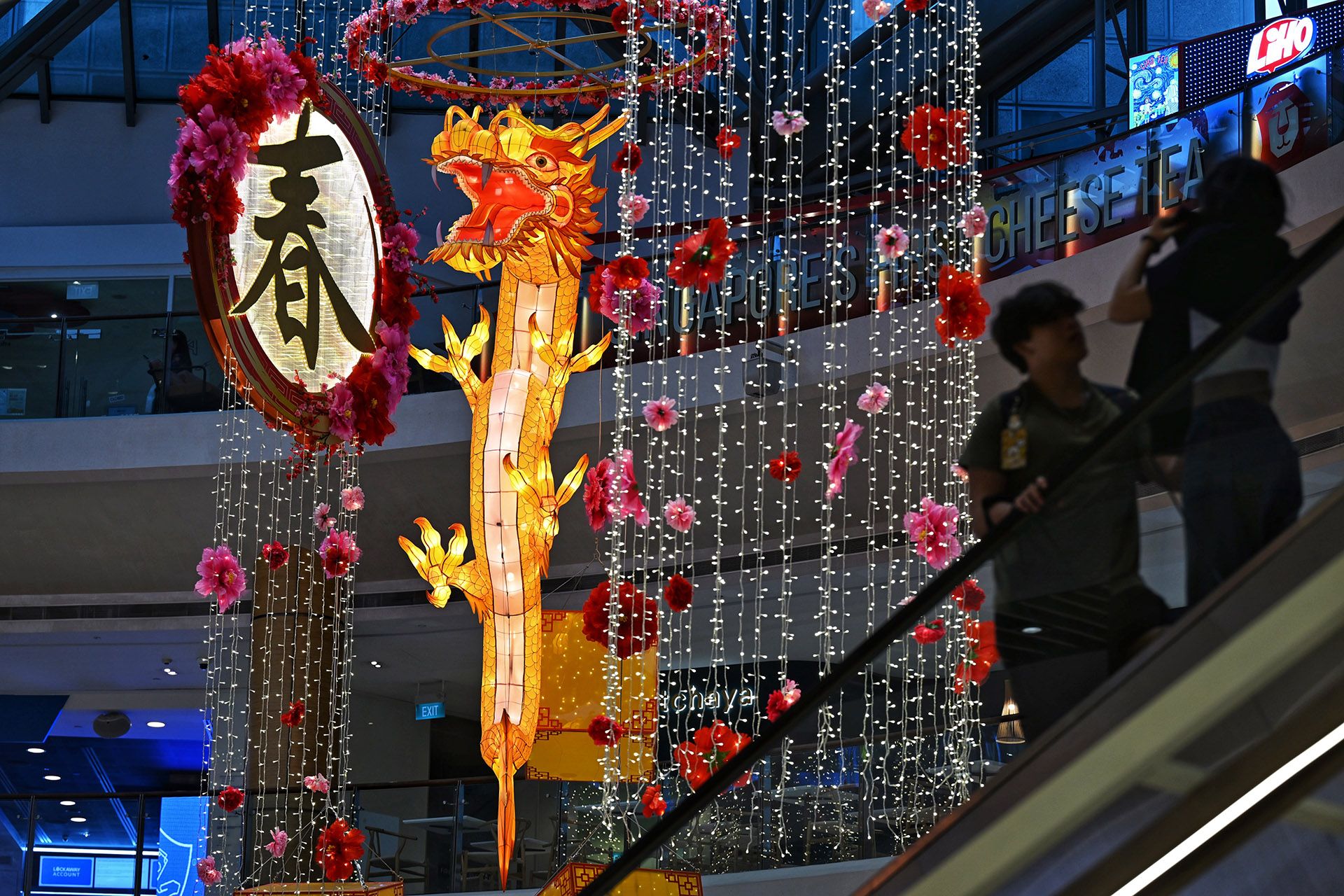 A vibrant dragon lantern hanging in Suntec City. ST PHOTO: CHONG JUN LIANG