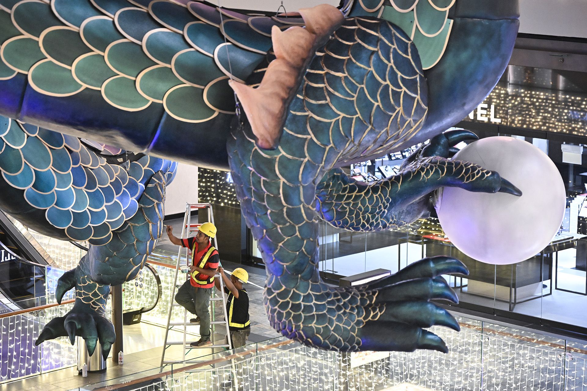 This is the integrated resort’s most elaborate Chinese New Year decoration to date, and took about seven days to install. ST PHOTO: LIM YAOHUI