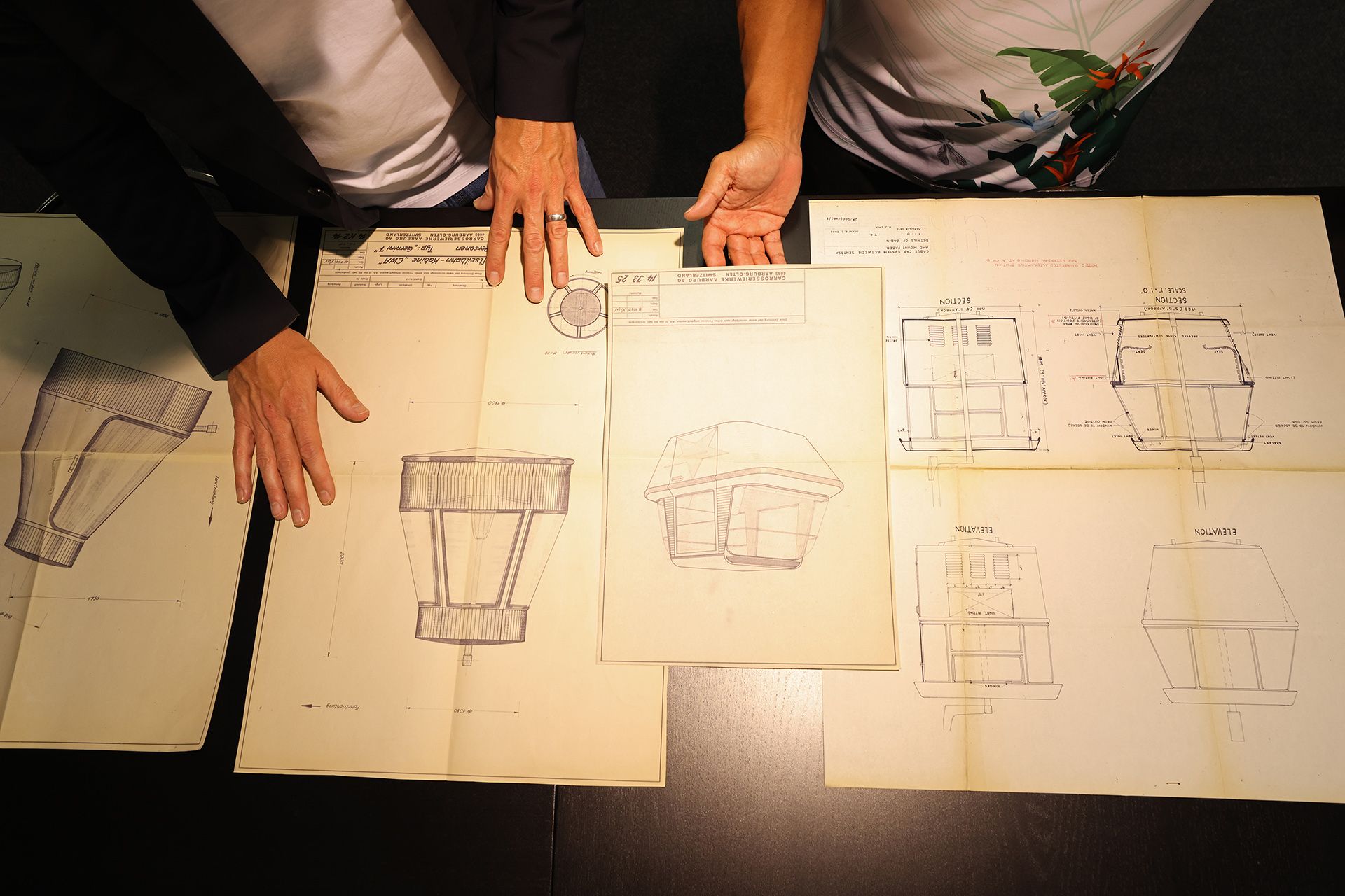 (From left) Blueprints dated 1970, 1969 and 1971, detailing a few design specifications of Singapore's first cable car system.
