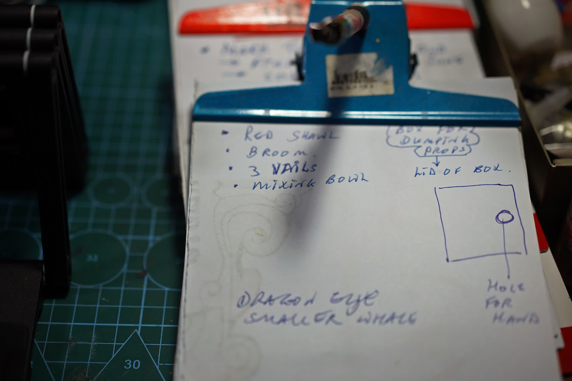 Mr Yeo’s notes about puppets he is making.